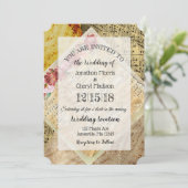 Invitation Vintage Partition Music Floral Mariage (Debout devant)