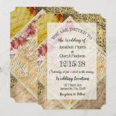 Invitation Vintage Partition Music Floral Mariage (Devant / Derrière)