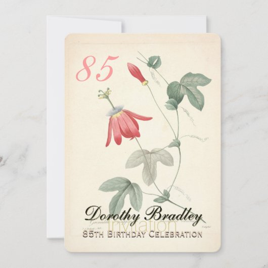 Invitation Vintage Passiflora 85e anniversaire de fête Invita (Devant)