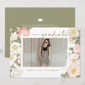 Invitation Vintage Pastel Flowers White Photo Graduation (Devant / Derrière)
