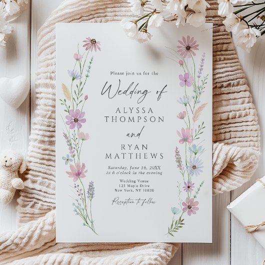 Invitation Vintage Pastel Wildflower Floral Wedding