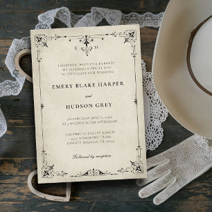 Invitation Vintage Patina Pays Western Mariage officiel