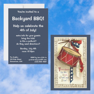 Invitation vintage Patriotique, Drums Musicaux BBQ