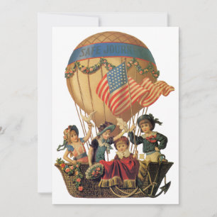 Invitation Vintage Patriotique, Fête d'Enfants en Montgolfièr