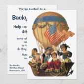 Invitation Vintage patriotique, fête d'enfants Montgolfière (Devant / Derrière)