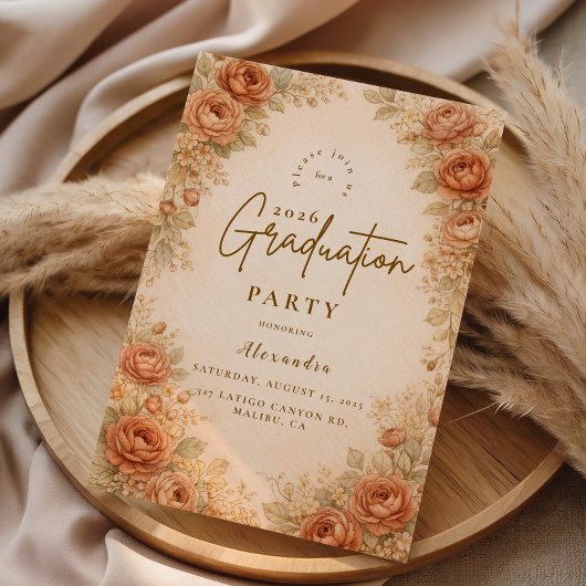 Invitation Vintage Peach Rose Graduation Party