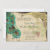 Invitation Vintage Peacock Bird Cage Feather Mariage Inviter (Devant)