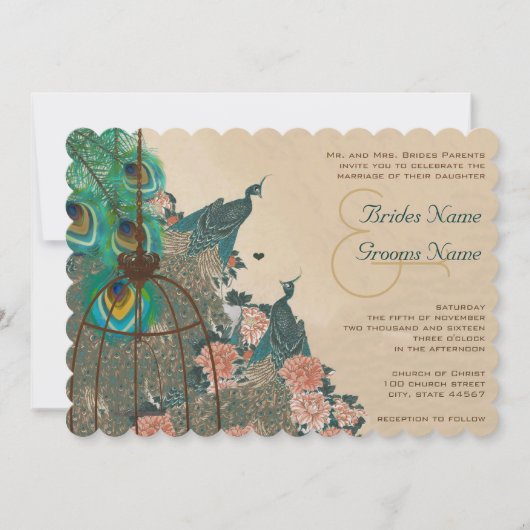 Invitation Vintage Peacock Birdcage Plume Météo Inviter (Devant)