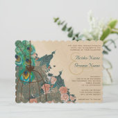 Invitation Vintage Peacock Birdcage Plume Météo Inviter (Debout devant)