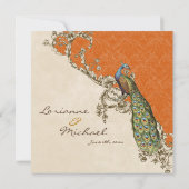 Invitation Vintage Peacock & Etchings Burnt Orange Mariage (Dos)