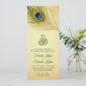 Invitation Vintage Peacock Feather Mariage musulman islamique (Debout devant)
