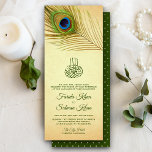 Invitation Vintage Peacock Feather Mariage musulman islamique<br><div class="desc">Invitation vos invités avec cette élégante invitation de mariage avec une belle plume de paon et "Bismillah" en calligraphie arabe sur un arrière - plan parchemin vintage. Ajoutez simplement les détails de votre événement sur ce modèle facile à utiliser pour en faire une invitation unique. Retournez la carte pour révéler...</div>