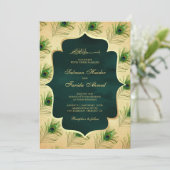 Invitation Vintage Peacock Feathers Mariage musulman (Debout devant)