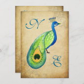 Invitation Vintage Peacock Flourish Mariage Monogramme Invita (Devant / Derrière)