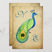 Invitation Vintage Peacock Flourish Mariage Monogramme Invita (Devant / Derrière)
