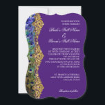 Invitation Vintage Peacock Gold Parties scintillant Vieux Hol<br><div class="desc">"Parties scintillant Vintage Peacock Gold Old Hollywood Purple Faire-part de mariage." Profond Royal Aubergine Violet violet couleur. Cette invitation a été dessinée sous forme graphique par Audrey Jeanne Roberts, artiste et designer de renommée internationale, et a été transformée en modèle pratique pour une collection mariage moderne et contemporaine. Cette collection...</div>
