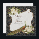 Invitation Vintage Peacock & Magnolia Éperles de mariage Invi<br><div class="desc">Cette invitation élégante et sophistiquée allie le meilleur de la tradition et la fraîcheur du contemporain. Le mélange d'éléments d'art Vintage et d'aquarelle contemporaine peinte à la main par Audrey Jeanne Roberts donne une belle qualité intemporelle à cette invitation. Un paon majestueux repose sur des tourbillons élégamment peints à la...</div>