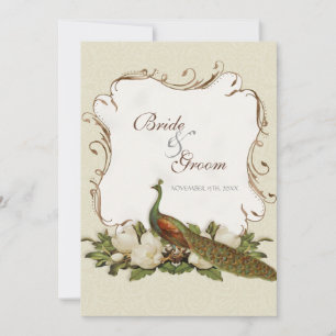 Invitation Vintage Peacock & Magnolia Éperles de mariage Invi