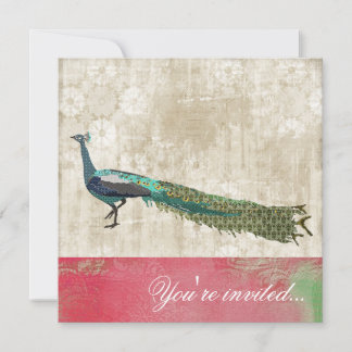 Invitation Vintage Peacock Peacock Peacock Pink &