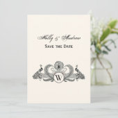 Invitation Vintage Peacocks Monogram Ivory BG (Debout devant)