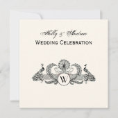 Invitation Vintage Peacocks Monogram Ivory BG (Devant)