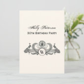 Invitation Vintage Peacocks Monogram Ivory BG (Debout devant)