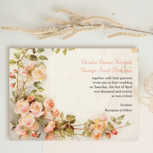 Invitation Vintage peinture romantique du mariage rose