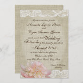 Invitation Vintage Peony et Mariage de dentelle (Devant / Derrière)
