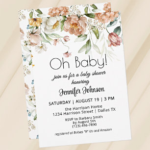 Invitation Vintage Peony Florals Blush Pink Oh Baby shower