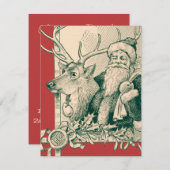 Invitation Vintage Père Noël Reinder Noël Saint Nick (Devant / Derrière)