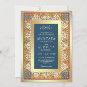 Invitation Vintage Perse Gold Frame Bleu Musulman Mariage (Devant)