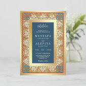 Invitation Vintage Perse Gold Frame Bleu Musulman Mariage (Debout devant)