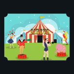 Invitation Vintage personnalisée<br><div class="desc">Allez, les gars ! Accédez à l'Invitation extraordinaire Personnalisable Vintage Circus Party. Oui, viens un, viens tous ! Ce design d'art moderne et minimaliste du milieu du siècle présente un dessin animé d'un véritable cirque à trois anneaux. Prenez tout. Sur l'herbe verte et luxuriante, on peut voir un maître de...</div>