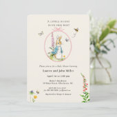 Invitation Vintage Peter Rabbit rose bébé fille Douche (Debout devant)