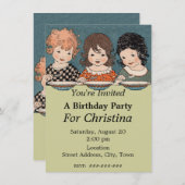 Invitation Vintage Petites Filles Trois Soeurs Anniversaire (Devant / Derrière)