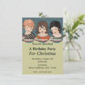 Invitation Vintage Petites Filles Trois Soeurs Anniversaire (Debout devant)
