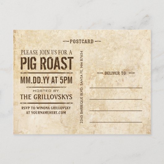 Invitation vintage Pig Roast Postcard IV (Dos)
