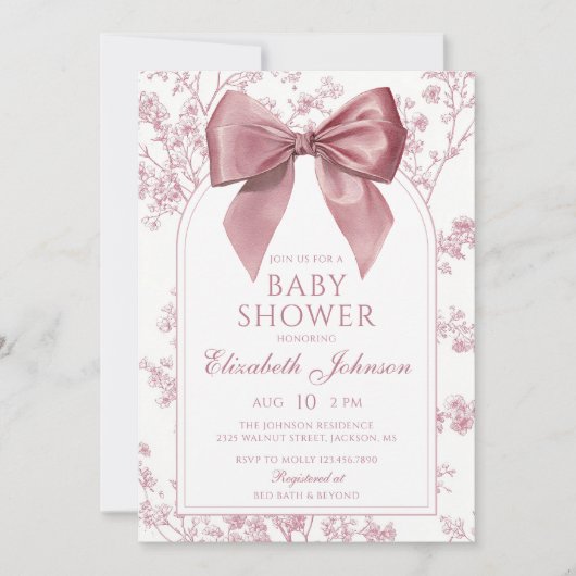 Invitation Vintage Pink Bow Baby Shower All In One (Devant)