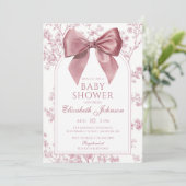 Invitation Vintage Pink Bow Baby Shower All In One (Debout devant)
