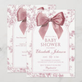 Invitation Vintage Pink Bow Baby Shower All In One (Devant / Derrière)