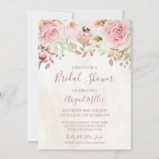 Invitation Vintage Pink Floral Spring Bridal Shower (Devant)