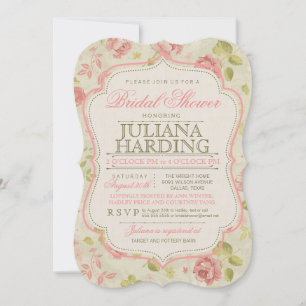 Invitation vintage Pink Green Floral Douche nuptia
