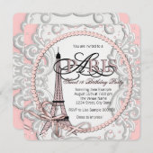 Invitation Vintage Pink Paris Sweet 16 Anniversaire (Devant / Derrière)