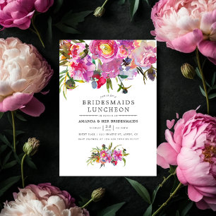 Invitation Vintage Pink Peonies Floral Bridesmaiers Déjeuner