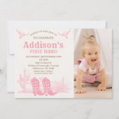 Invitation Vintage Pink Photo Cowgirl First Rodeo Birthday (Devant)