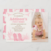 Invitation Vintage Pink Photo Cowgirl First Rodeo Birthday (Devant / Derrière)