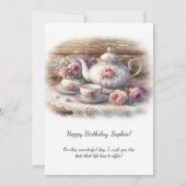 Invitation Vintage Pink Tea Setting Birthday | (Devant)