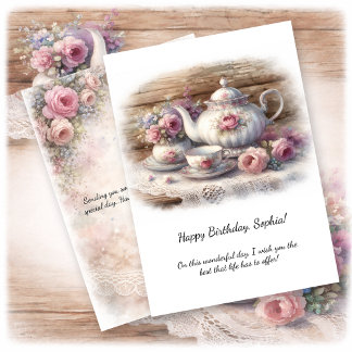 Invitation Vintage Pink Tea Setting Birthday |