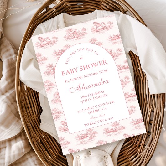 Invitation Vintage Pink Toile Baby Shower