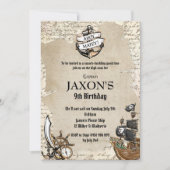 Invitation Vintage Pirate Anniversaire Fête Ahoy Matey Ancien (Devant)